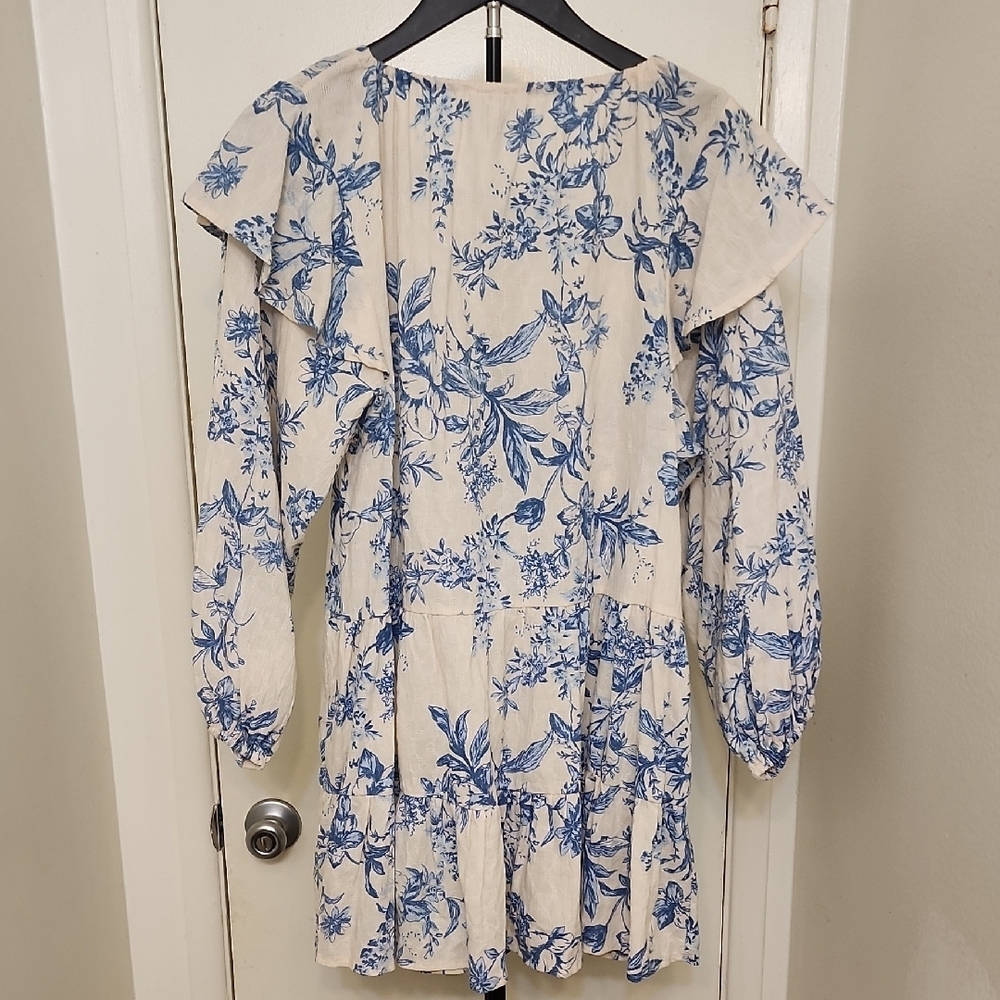Free People Blue Floral Long Sleeve Boho Mini Dress Size Small - Picture 10 of 13